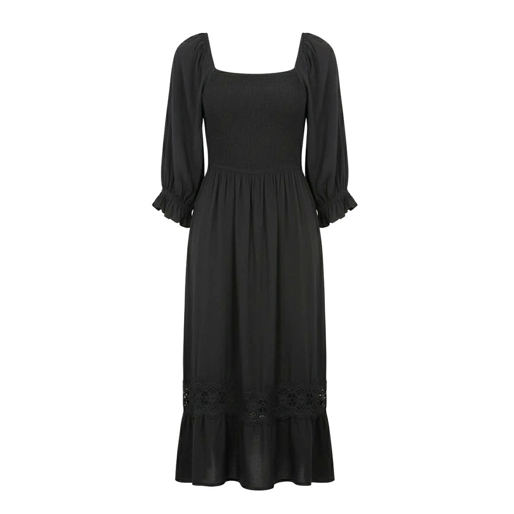 Zesica Women's black Smocked Elastic empire Waist Midi Dress Size Medium gothic